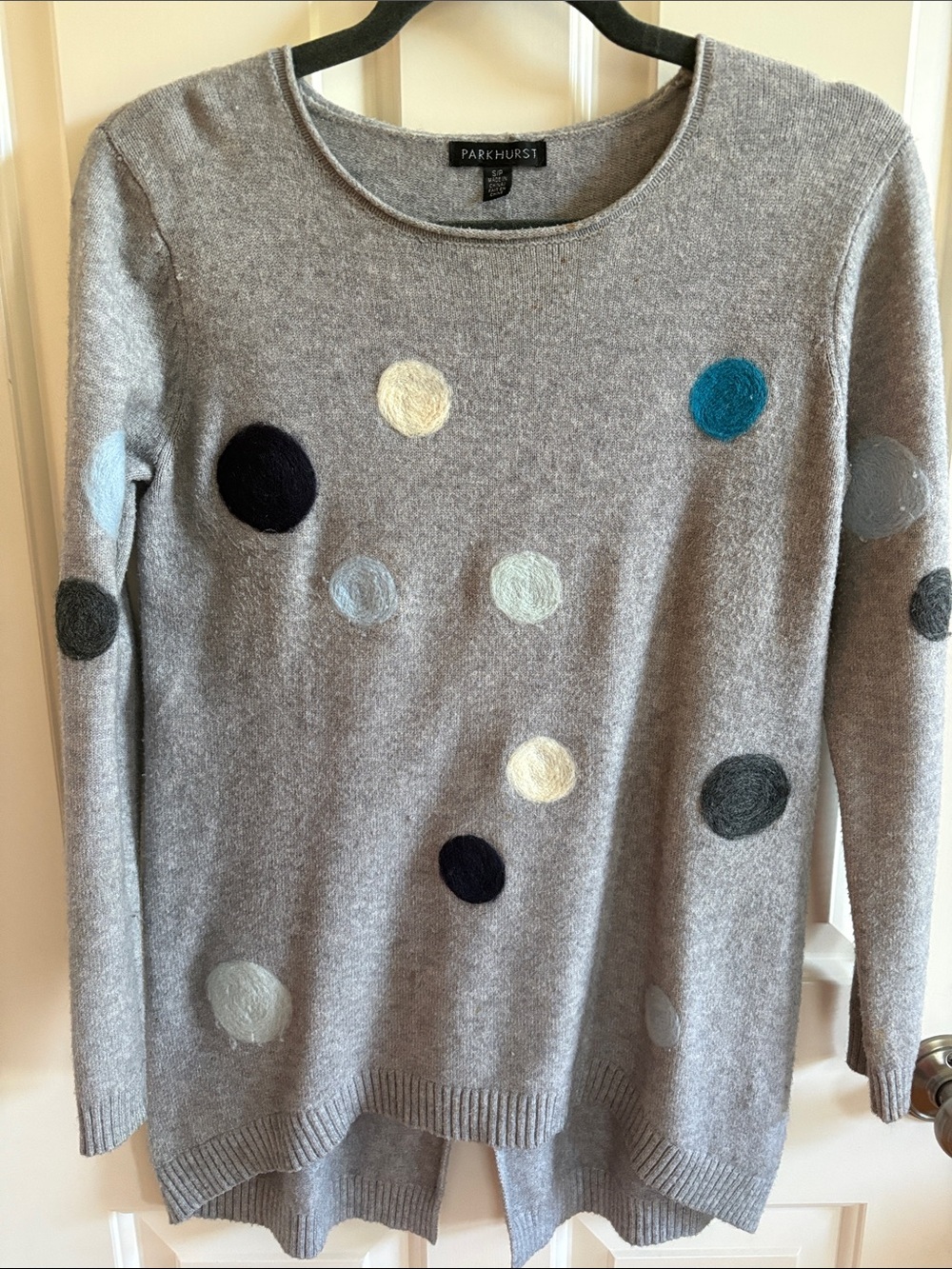Parkhurst Gray Crewneck Sweater with Multicolor Polka Dots